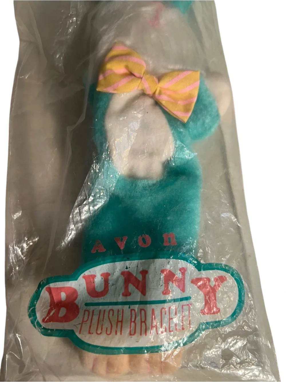 Vintage Avon Bunny Plush Bracelet Teal Green Blue Animal Toy Easter‎ Spring